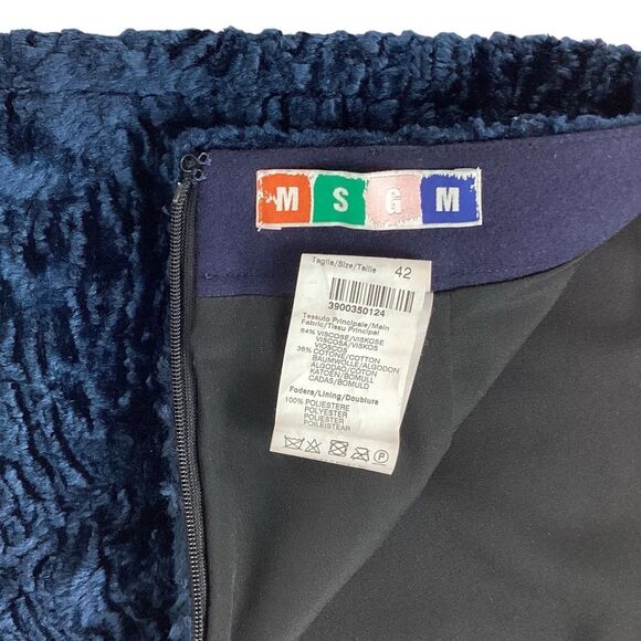 MSGM Size 42 (M) Crushed Velvet Mini Skirt Dark Blue Fuzzy Textured - Picture 5 of 8
